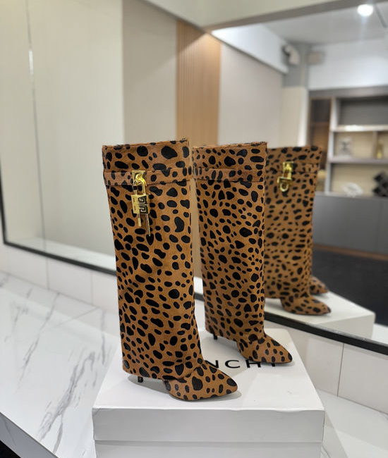 Givenchy Luxury Horse Hair High Heel Tall Boots with Lock Detail