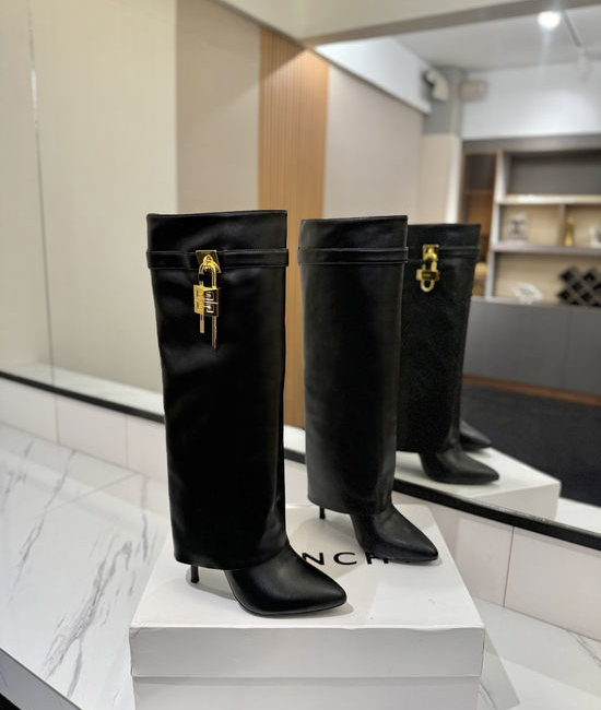 Givenchy Premium Leather High Heel Tall Boots with Decorative Buckle