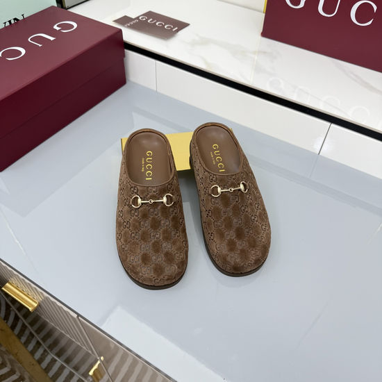 Gucci Fleece Lined Suede Leather Mules with Hardware