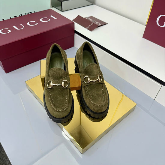 Gucci Suede Horsebit Loafers with Rubber Grooved Sole