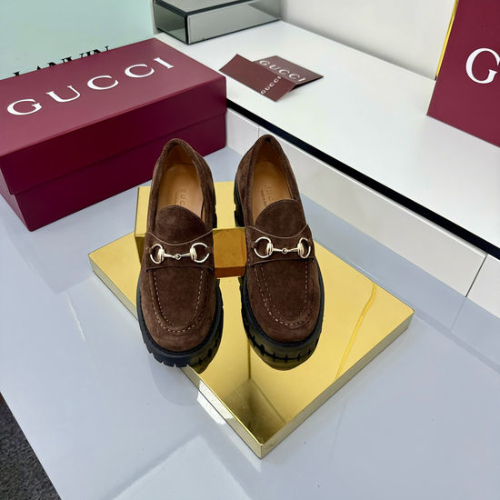 Gucci Suede Horsebit Loafers with Rubber Grooved Sole