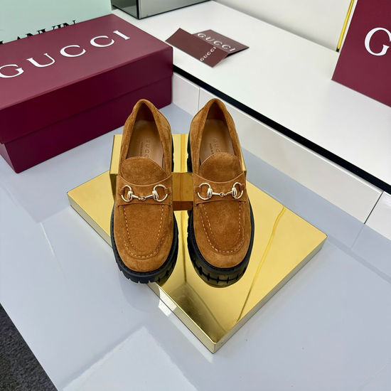 Gucci Suede Horsebit Loafers with Rubber Grooved Sole