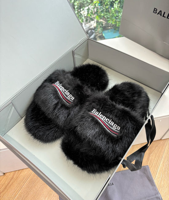 Balenciaga Chic Lace-Up Faux Fur Slippers with Vintage Hardware