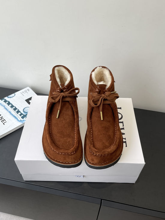 Loewe Suede Wool Lined Ankle Boots Casual Comfortable Shoes