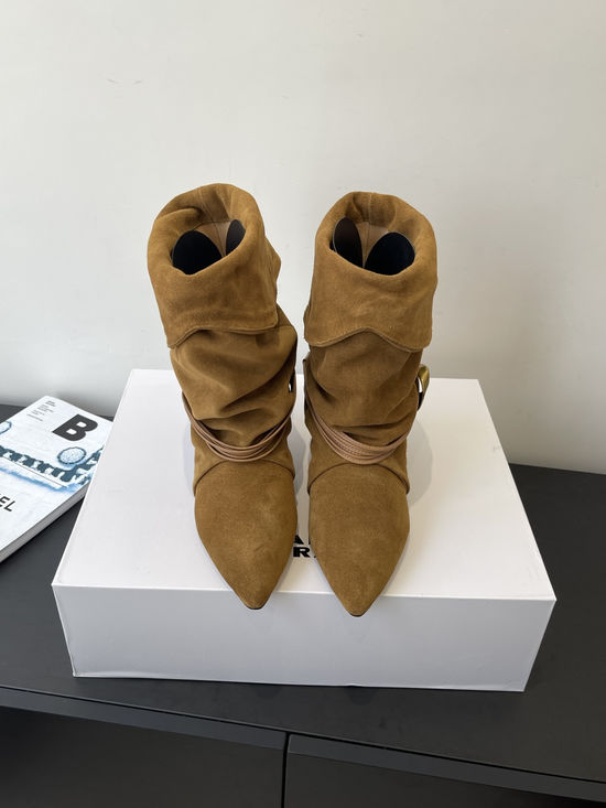 Isabel Marant Suede Kitten Heel Foldable Ankle Boots with Straps