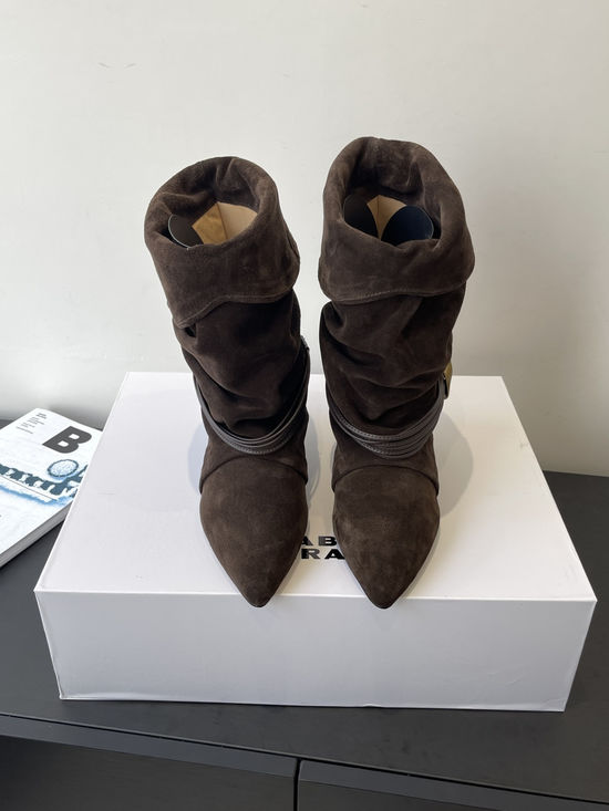 Isabel Marant Suede Kitten Heel Foldable Ankle Boots with Straps
