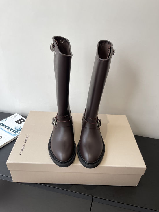 Golden Goose Vintage Leather Knee High Riding Boots with Buckles