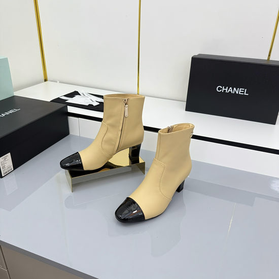 Chanel Classic Chunky Heel Ankle Boots With Back Zipper Elegant Style