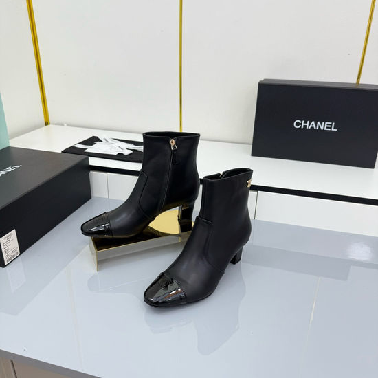 Chanel Classic Chunky Heel Ankle Boots With Back Zipper Elegant Style
