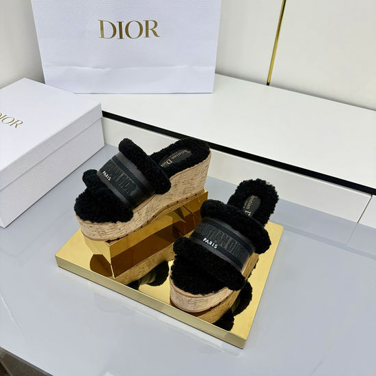 Christian Dior Embroidered Striped Platform Slides with Padded Insole