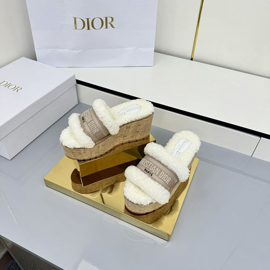 Christian Dior Embroidered Striped Platform Slides with Padded Insole