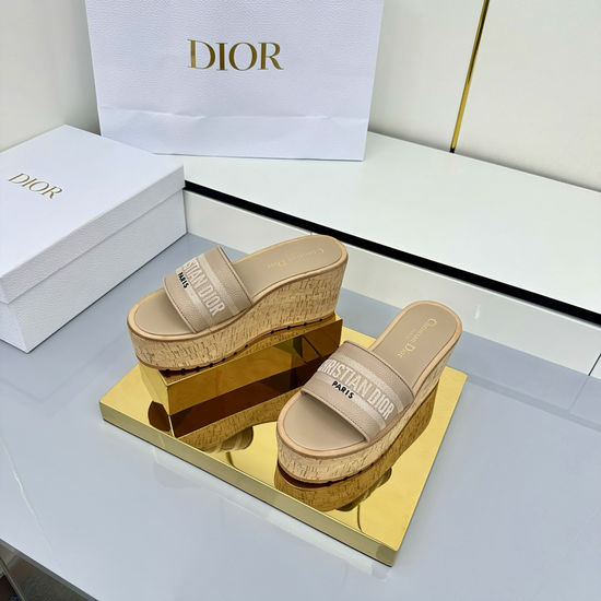 Christian Dior Embroidered Striped Platform Slides with Padded Insole