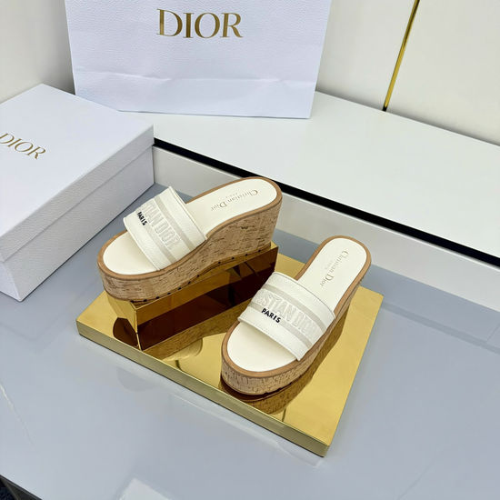 Christian Dior Embroidered Striped Platform Slides with Padded Insole