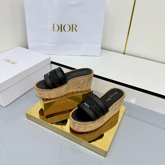 Christian Dior Embroidered Striped Platform Slides with Padded Insole