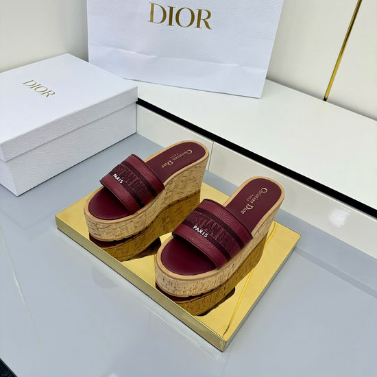Christian Dior Embroidered Striped Platform Slides with Padded Insole