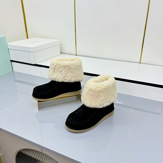 Loewe Genuine Fur Lined Suede Winter Boots Non Slip Soft Sole