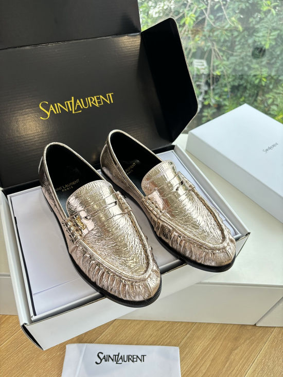 Yves Saint Laurent Embossed Logo Leather Slip-on Loafer Mules