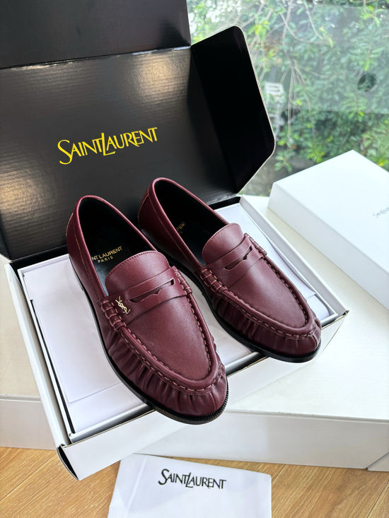 Yves Saint Laurent Embossed Logo Leather Slip-on Loafer Mules