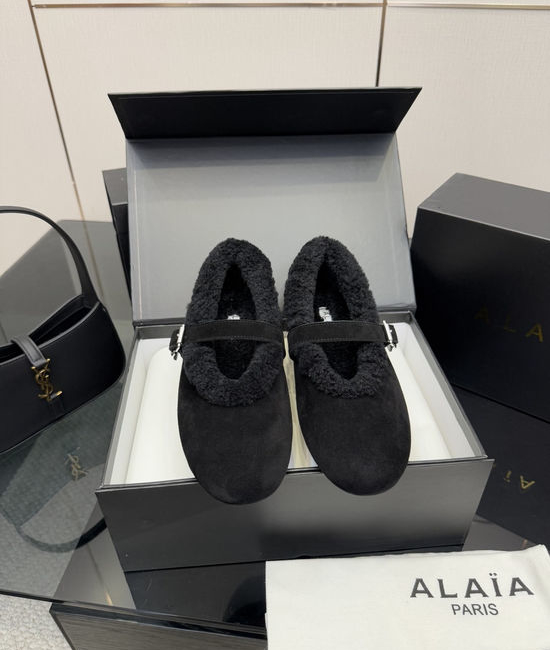 Alaia Wool Lined Flat Mary Jane Ballet Shoes