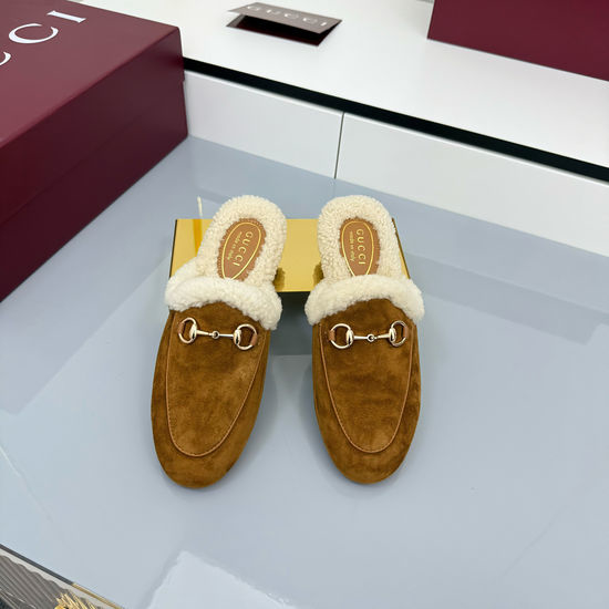 Gucci Premium Suede Wool Lined Horsebit Slippers
