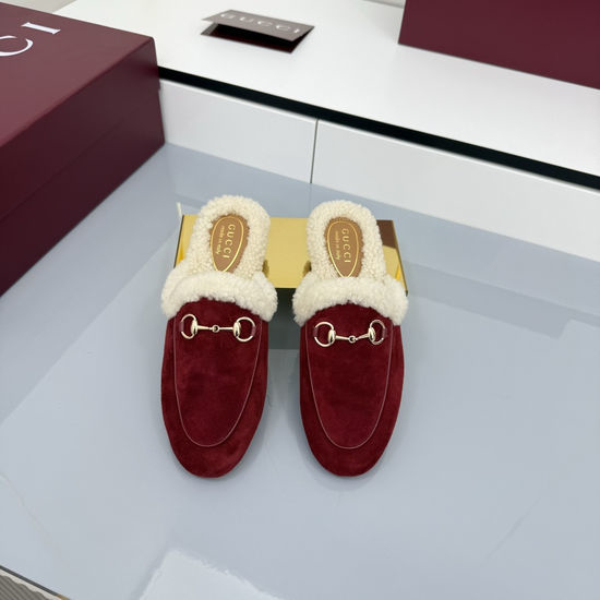 Gucci Premium Suede Wool Lined Horsebit Slippers