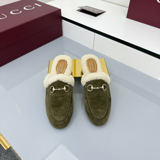 Gucci Premium Suede Wool Lined Horsebit Slippers