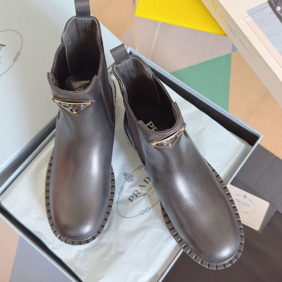 Prada Premium Leather Platform Chelsea Ankle Boots