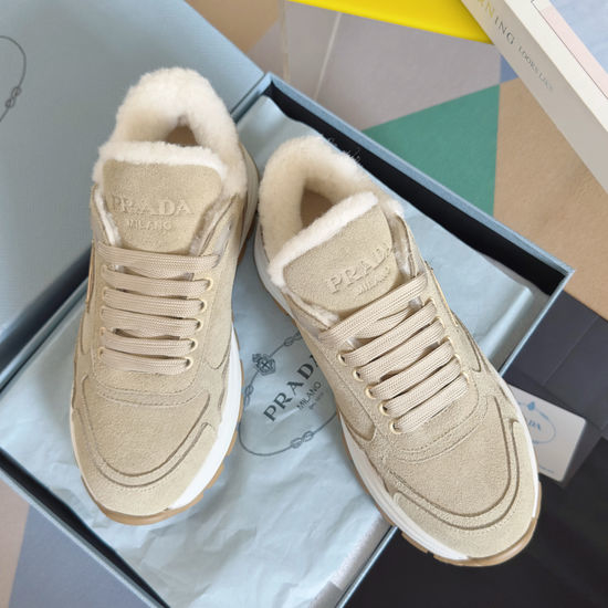 Prada Fleece Lined Chunky Sole Casual Leather Sneakers