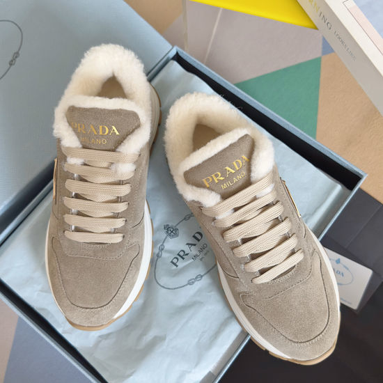 Prada Fleece Lined Chunky Sole Casual Leather Sneakers