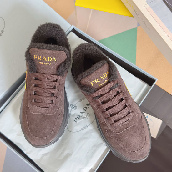 Prada Fleece Lined Chunky Sole Casual Leather Sneakers