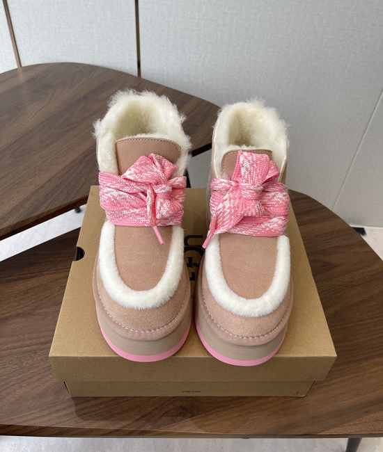 UGG Suede Faux Fur Lined Slip-On Ankle Snow Boots Pink