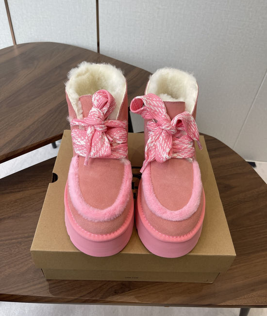 UGG Suede Faux Fur Lined Slip-On Ankle Snow Boots Rose