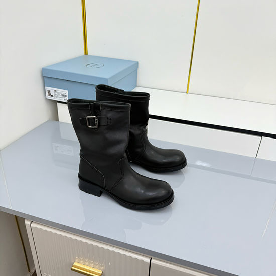 Prada Thick Sole Leather Martin Boots Anti-slip Comfortable
