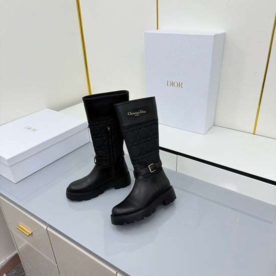 Christian Dior Genuine Leather Brogue Riding Boots With Adjustable Straps
