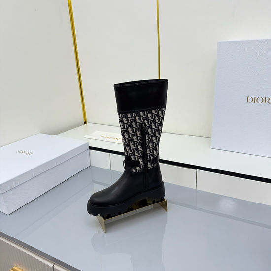 Christian Dior Genuine Leather Brogue Riding Boots With Adjustable Straps