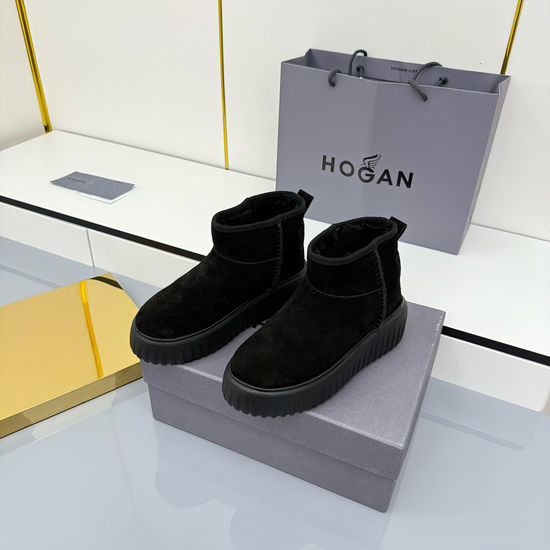 Hogan Platform Suede Ankle Boots Warm Lining Non-slip Sole