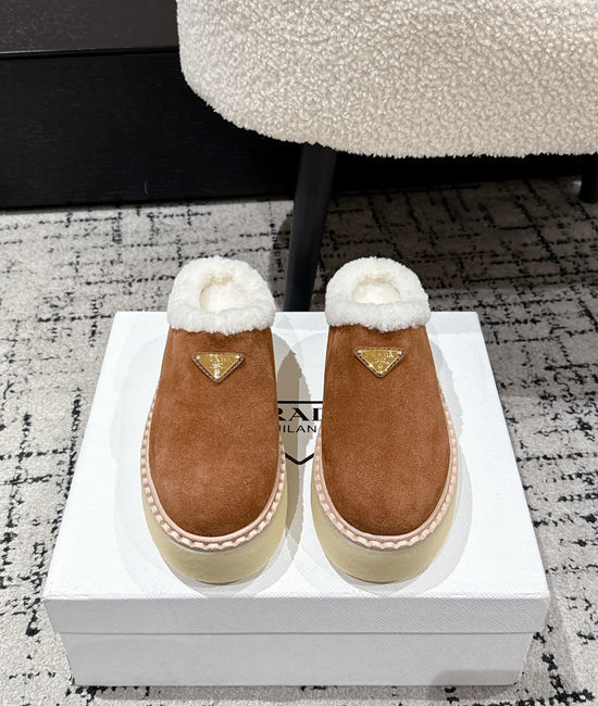 Prada Suede Platform Half Slippers with Fleece Lining