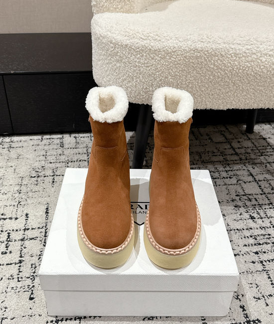 Prada Suede Fleece Lined Non Slip Platform Winter Boots