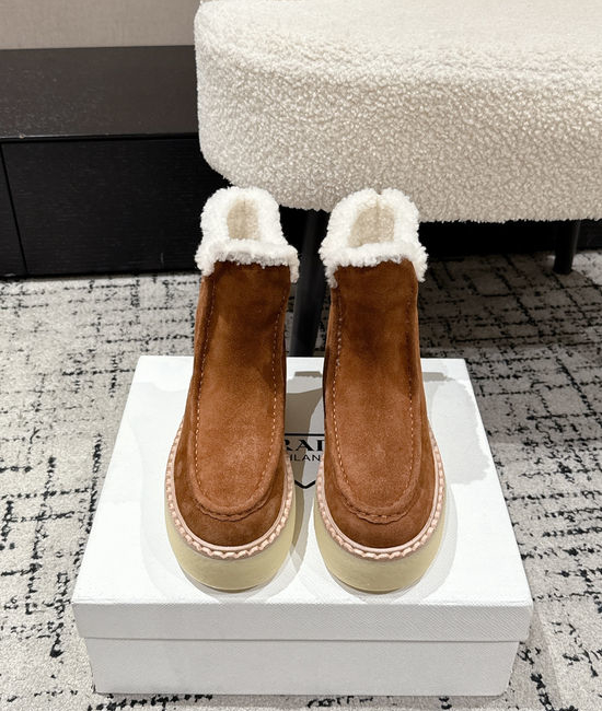 Prada Suede Fleece Lined Non Slip Platform Winter Boots