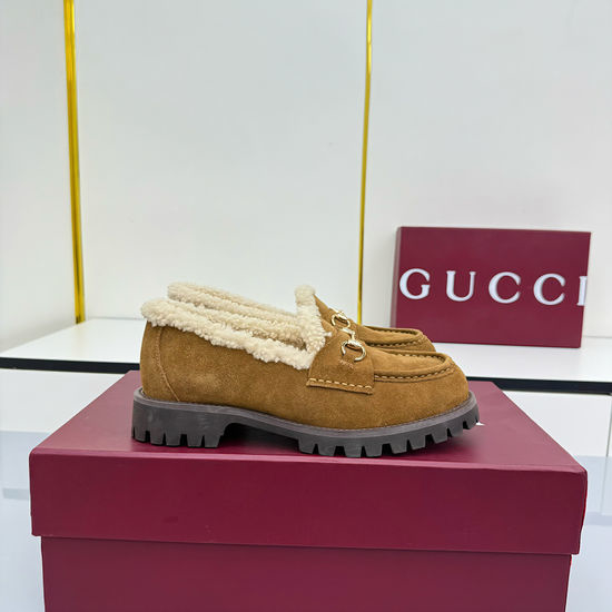 Gucci Fleece Lined Suede Loafers with Metal Accent