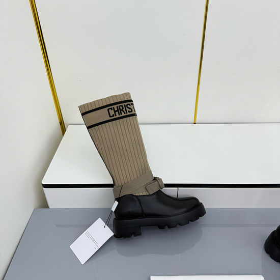 Christian Dior Genuine Leather Mid Calf Boots With Logo Webbing Detail