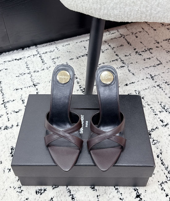 Yves Saint Laurent YSL Cross Strap Logo Detail Stiletto Heel Slide Shoes
