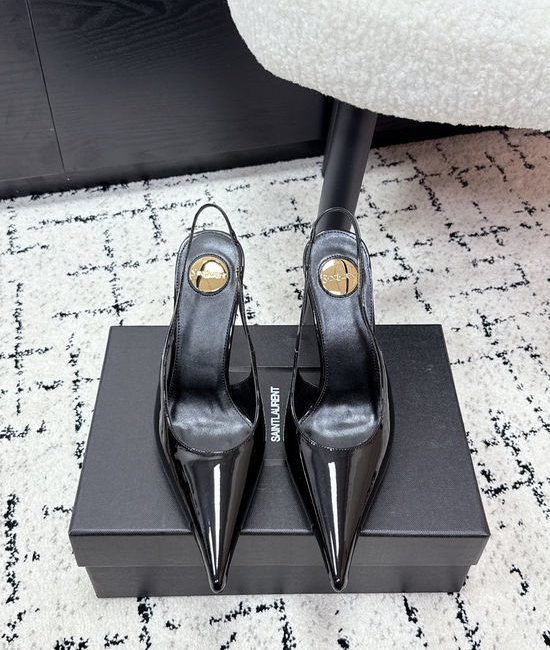 Yves Saint Laurent YSL Pointed Toe Kitten Heel Leather Sandals