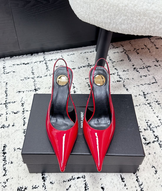 Yves Saint Laurent YSL Pointed Toe Kitten Heel Leather Sandals