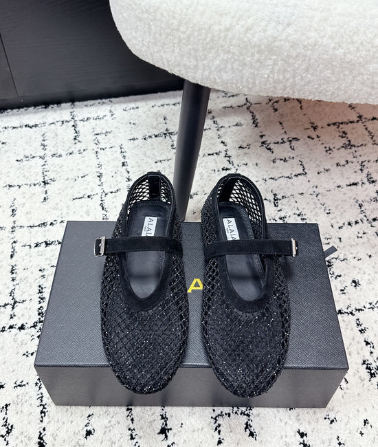 Alaia Rhinestone Mesh Mary Jane Flats Ballet Shoes
