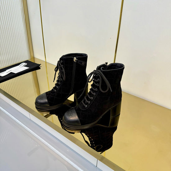 Chanel Diamond Buckle Quilted Ankle Boots with Premium Leather