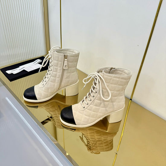 Chanel Diamond Buckle Ankle Boots with Quilted Detail