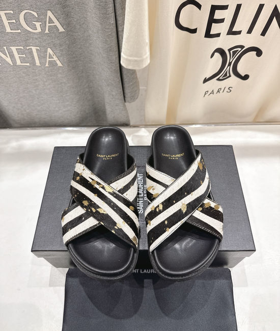 Fendi Cross Strap Slip On Sandals with Decorative Buckle
