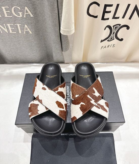 Fendi Cross Strap Slip On Sandals with Decorative Buckle