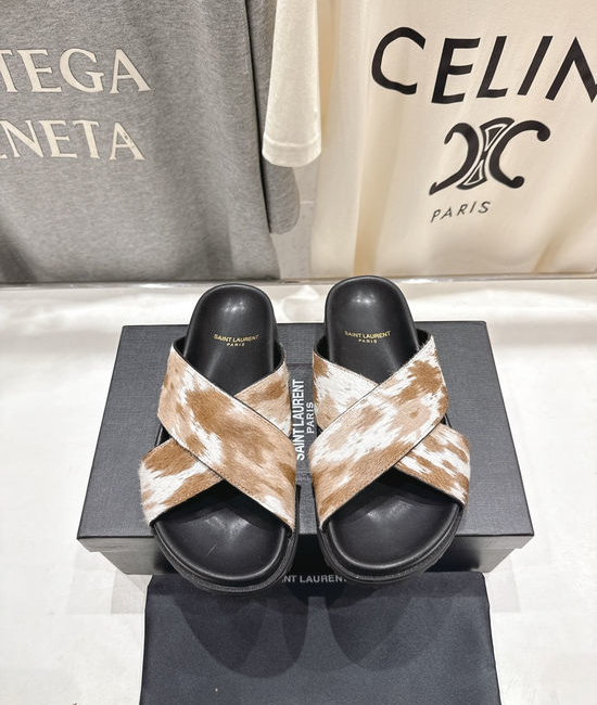 Fendi Cross Strap Slip On Sandals with Decorative Buckle